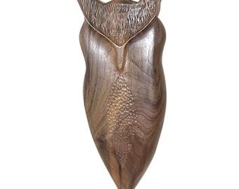 Handmade Natural solid Walnut Owl Sculpture – Modern Rustic Wildlife Wall Art