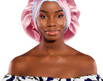 Reversible Double Satin Bonnet Non-Slip Tie® Adjustable Sleep Cap for Locs Braids Extensions & Natural, Edge Protection Washable Made in UK