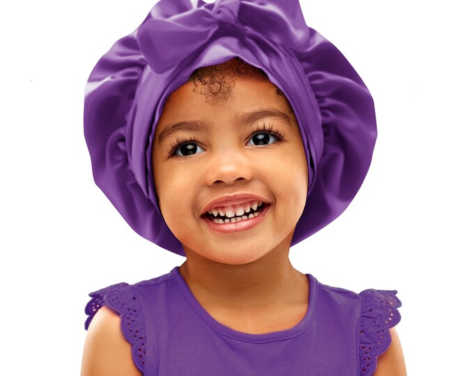 Kids Single Colour Satin Non Slip Safety Tie®  Scarf Bonnet Adjust Tie Edge Control Free Inspirational Sticker Pouch Machine Wash