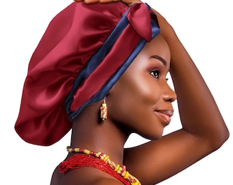 Reversible Double Satin Bonnet Non-Slip Tie® Adjustable Sleep Cap for Locs Braids Extensions & Natural, Edge Protection Washable Made in UK