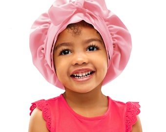 Kids Single Colour Satin Non Slip Safety Tie®  Scarf Bonnet Adjust Tie Edge Control Free Inspirational Sticker Pouch Machine Wash