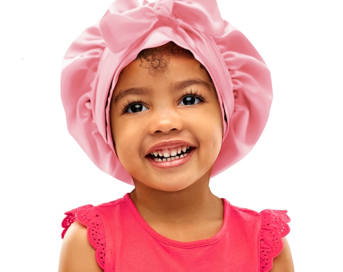 Kids Single Colour Satin Non Slip Safety Tie®  Scarf Bonnet Adjust Tie Edge Control Free Inspirational Sticker Pouch Machine Wash
