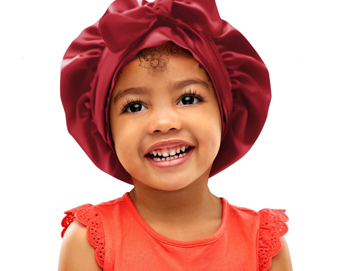 Kids Single Colour Satin Non Slip Safety Tie®  Scarf Bonnet Adjust Tie Edge Control Free Inspirational Sticker Pouch Machine Wash