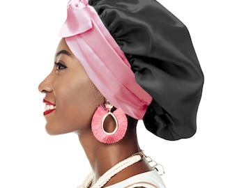 Woven Stretch Hold Band® Secret Loop® Reversible Satin Sleep Bonnet Edge & Ear Protect Silky Relaxed Low Cropped Hair Pouch Washable UK Made