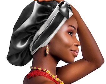 Reversible Double Satin Bonnet Non-Slip Tie® Adjustable Sleep Cap for Locs Braids Extensions & Natural, Edge Protection Washable Made in UK