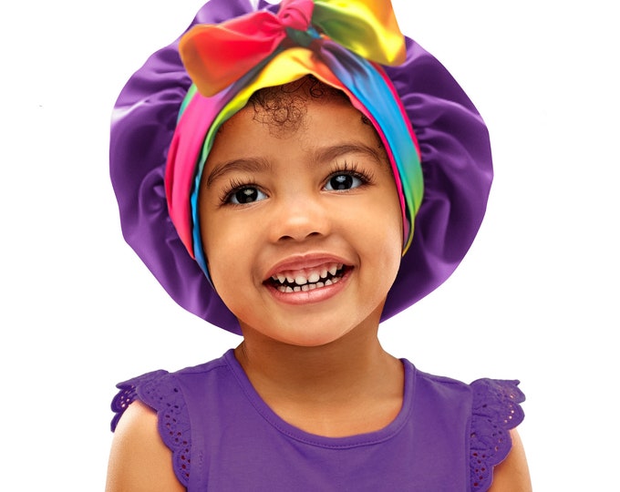 Kids TrueColours Satin Non Slip Safety Tie® Reverse Sleep Bonnet Adjust Tie Edge Protect Free Inspirational Sticker Pouch Washable UK Made