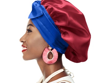 Woven Stretch Double Lined Satin Non Slip Ties Secret Loop® Sleep Bonnet Edge Protect Silky Relaxed Low Cropped Hair Free Pouch Washable UK