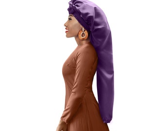 Silky Satin Soft Customised Extra Long Night Sleep Hair Bonnet Adjust Non Slip Tie® Edge Protect Open End Free Pouch Machine Wash UK Made