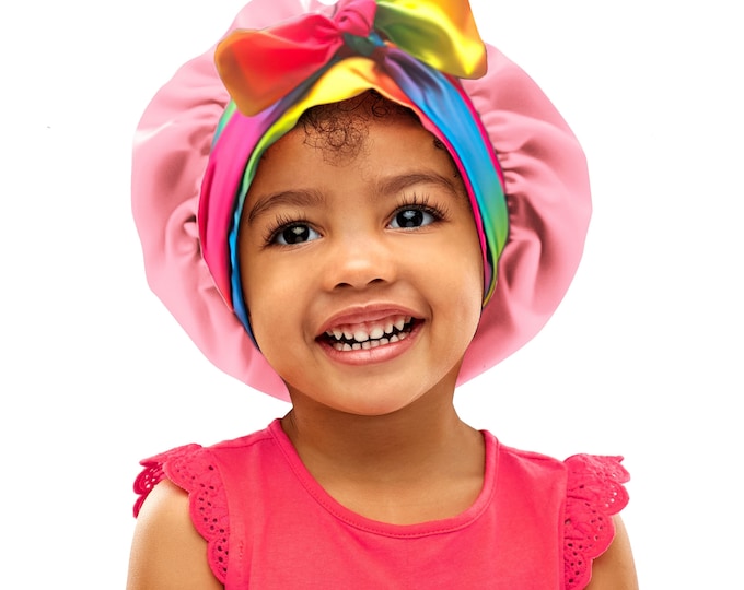 Kids TrueColours Satin Non Slip Safety Tie® Reverse Sleep Scarf Bonnet Adjust Tie Edge Control Free Inspirational Sticker Pouch Machine Wash