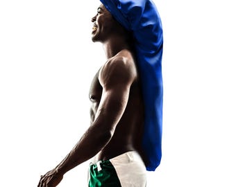 Mens Extra Long Satin Sleep Bonnet: Non-Slip Tie, Edge Protection, Handmade