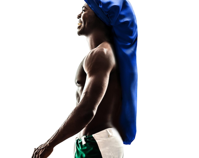 Mens Extra Long Satin Sleep Bonnet: Non-Slip Tie, Edge Protection, Handmade