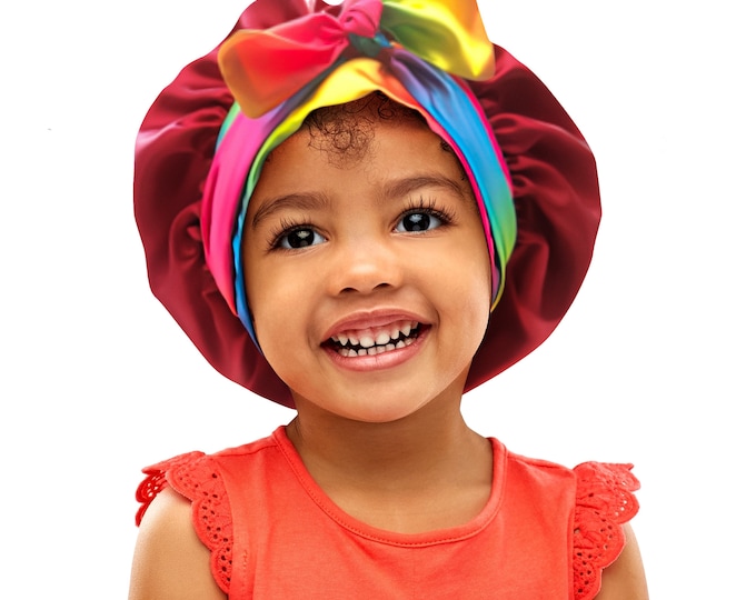 Kids TrueColours Satin Non Slip Safety Tie® Reverse Sleep Scarf Bonnet Adjust Tie Edge Control Free Inspirational Sticker Pouch Machine Wash