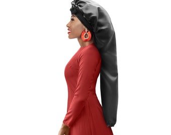 Silky Satin Soft Customised Extra Long Night Sleep Hair Bonnet Scarf Adjust Non Slip Tie® Edge Control Open End Free Pouch Machine Wash