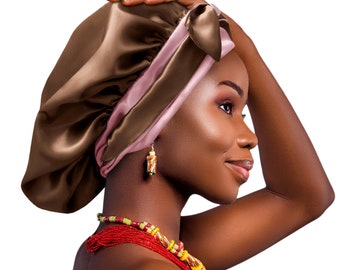 Luxury Reversible Satin Bonnet Non-Slip Tie® Adjustable Sleep Cap for Locs Braids Extensions & Natural, Edge Protection Washable Made in UK