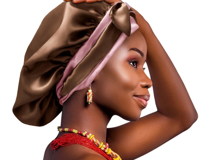 Luxury Reversible Satin Bonnet Non-Slip Tie® Adjustable Sleep Cap for Locs Braids Extensions & Natural, Edge Protection Washable Made in UK