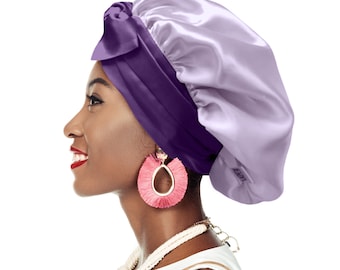 Woven Stretch Double Lined Satin Non Slip Ties Secret Loop® Sleep Bonnet Edge Protect Silky Relaxed Low Cropped Hair Free Pouch Washable UK