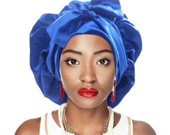 Silky Double Satin Non Slip®Tie Sapphire Night Sleep Scarf Hair Bonnet Adjust Edge Control Extensions Natural Free Pouch Washable UK Made