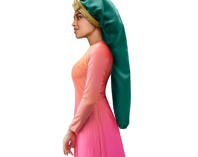 Silky Satin Soft Customised Extra Long Night Sleep Hair Bonnet Adjust Non Slip Tie® Edge Control Open End Free Pouch Machine Wash UK Made