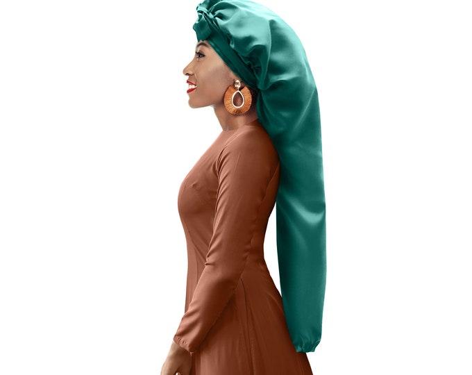 Silky Satin Soft Customised Extra Long Night Sleep Hair Bonnet Adjust Non Slip Tie® Edge Control Open End Free Pouch Machine Wash UK Made