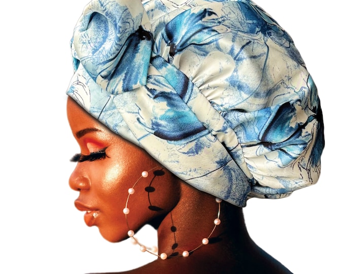 Print Bonnet Full Lined Satin Reversible Non Slip® Tie Night Sleep Scarf Adjust Edge Control Natural Extensions Free Pouch Washable UK Made
