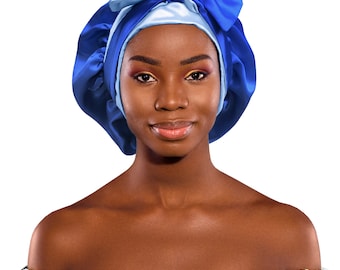 Reversible Double Satin Bonnet Non-Slip Tie® Adjustable Sleep Cap for Locs Braids Extensions & Natural, Edge Protection Washable Made in UK
