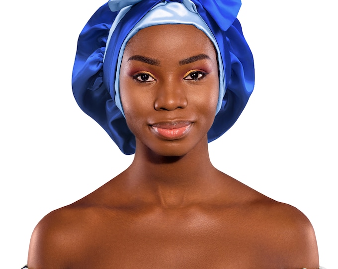 Luxury Reversible Satin Bonnet Non-Slip Tie® Adjustable Sleep Cap for Locs Braids Extensions & Natural, Edge Protection Washable Made in UK