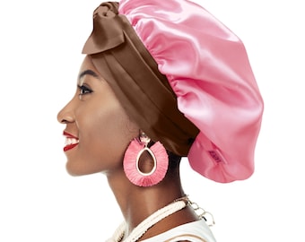 Woven Stretch Double Lined Satin Non Slip Ties Secret Loop® Sleep Bonnet Edge Protect Silky Relaxed Low Cropped Hair Free Pouch Washable UK