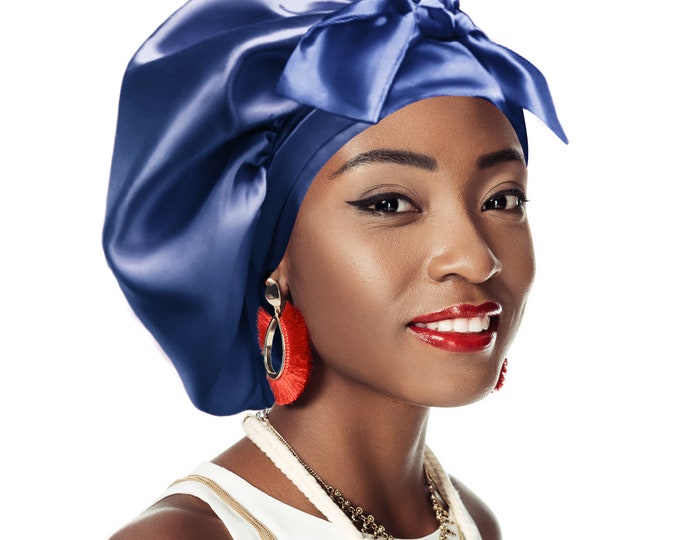 Silky Double Satin Non Slip®Tie Champagne Night Sleep Scarf Hair Bonnet Adjust Edge Control Extensions Natural Free Pouch Washable UK Made
