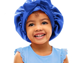 Kids Single Colour Satin Non Slip Safety Tie®  Scarf Bonnet Adjust Tie Edge Control Free Inspirational Sticker Pouch Machine Wash