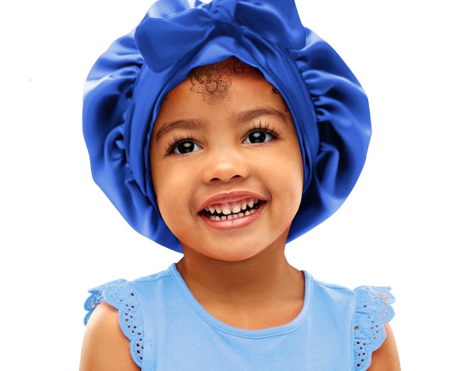 Kids Single Colour Satin Non Slip Safety Tie®  Scarf Bonnet Adjust Tie Edge Control Free Inspirational Sticker Pouch Machine Wash