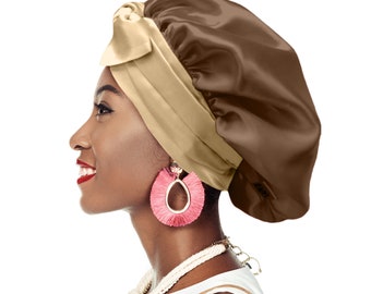 Woven Stretch Double Lined Satin Non Slip Ties Secret Loop® Sleep Bonnet Edge Protect Silky Relaxed Low Cropped Hair Free Pouch Washable UK