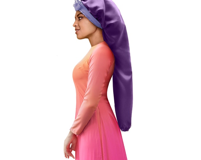 Silky Satin Soft Customised Extra Long Night Sleep Hair Bonnet Scarf Adjust Non Slip Tie® Edge Control Open End Free Pouch Machine Wash