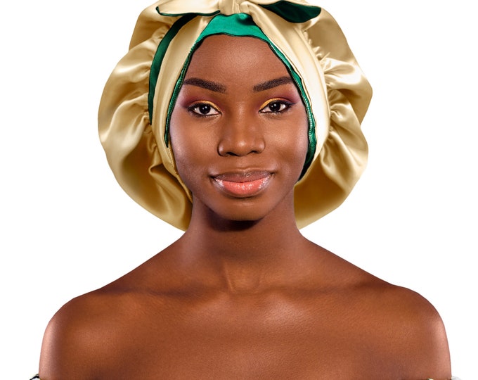 Luxury Reversible Satin Bonnet Non-Slip Tie® Adjustable Sleep Cap for Locs Braids Extensions & Natural, Edge Protection Washable Made in UK