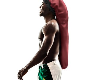 Mens Extra Long Silky Satin Bonnet: Non-Slip Tie, Edge Control, Protective Styles