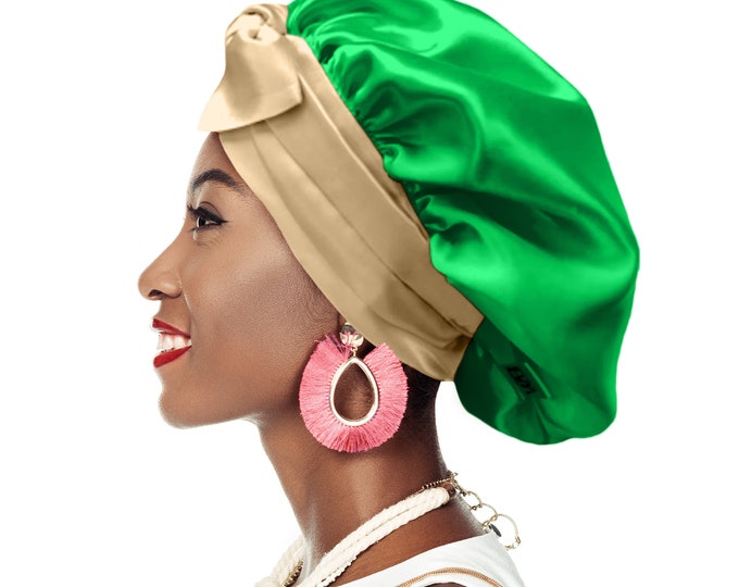 Woven Stretch Double Lined Satin Non Slip Ties Secret Loop® Sleep Bonnet Edge Protect Silky Relaxed Low Cropped Hair Free Pouch Washable UK