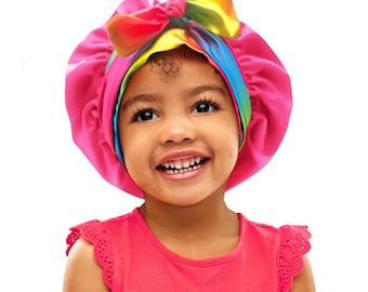 Kids TrueColours Satin Non Slip Safety Tie® Reverse Sleep Scarf Bonnet Adjust Tie Edge Control Free Inspirational Sticker Pouch Machine Wash