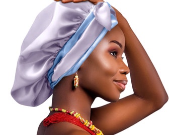 Reversible Double Satin Bonnet Non-Slip Tie® Adjustable Sleep Cap for Locs Braids Extensions & Natural, Edge Protection Washable Made in UK