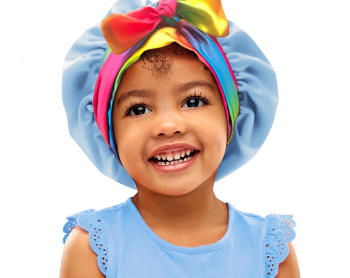 Kids TrueColours Satin Non Slip Safety Tie® Reverse Sleep Scarf Bonnet Adjust Tie Edge Control Free Inspirational Sticker Pouch Machine Wash