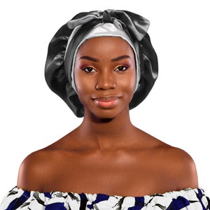 Silky Satin Non Slip® Reverse Midnight & Moonlight Bonnet Night Sleep Scarf Adjust Edge Protect Natural Hair Free Pouch Washable Made in UK