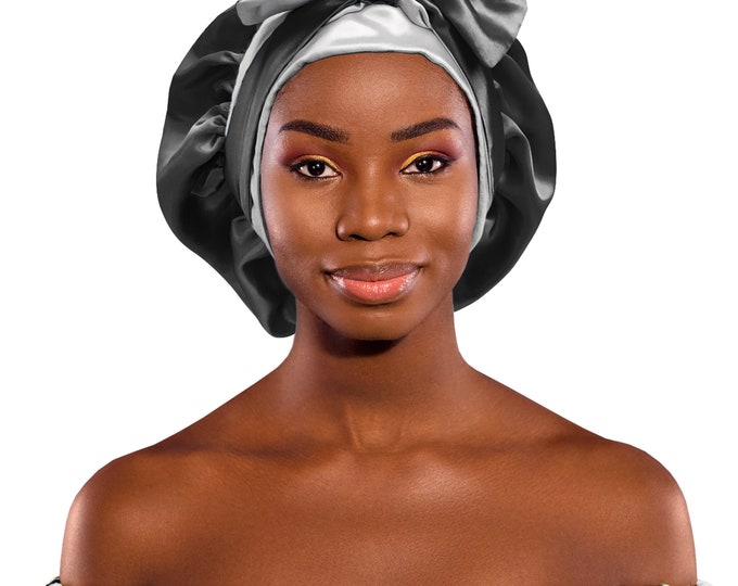 Luxury Reversible Satin Bonnet Non-Slip Tie® Adjustable Sleep Cap for Locs Braids Extensions & Natural, Edge Protection Washable Made in UK