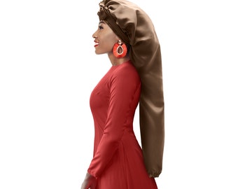 Silky Satin Soft Customised Extra Long Night Sleep Hair Bonnet Scarf Adjust Non Slip Tie® Edge Control Open End Free Pouch Machine Wash