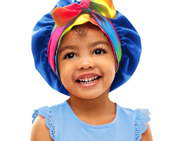 Kids TrueColours Satin Non Slip Safety Tie® Reverse Sleep Scarf Bonnet Adjust Tie Edge Control Free Inspirational Sticker Pouch Machine Wash