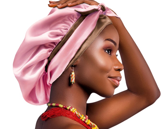 Luxury Reversible Satin Bonnet Non-Slip Tie® Adjustable Sleep Cap for Locs Braids Extensions & Natural, Edge Protection Washable Made in UK
