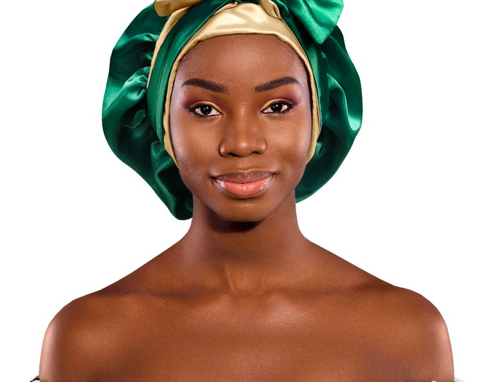 Luxury Reversible Satin Bonnet Non-Slip Tie® Adjustable Sleep Cap for Locs Braids Extensions & Natural, Edge Protection Washable Made in UK