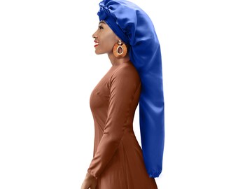 Silky Satin Soft Customised Extra Long Night Sleep Hair Bonnet Scarf Adjust Non Slip Tie® Edge Control Open End Free Pouch Machine Wash