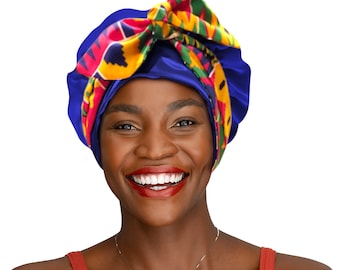 Satin Sleep Bonnet: Kente Non Slip Adjustable Tie, Sleep Scarf