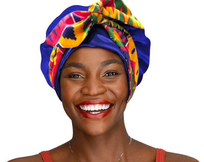 Silky Double Satin Kente Ties Non Slip®Tie Night Sleep Scarf Hair Bonnet Adjust Edge Control Extensions Natural Free Pouch Washable