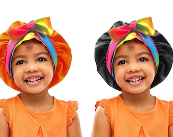 Kids TrueColours Satin Non Slip Safety Tie® Reverse Sleep Scarf Bonnet Adjust Tie Edge Control Free Inspirational Sticker Pouch Machine Wash