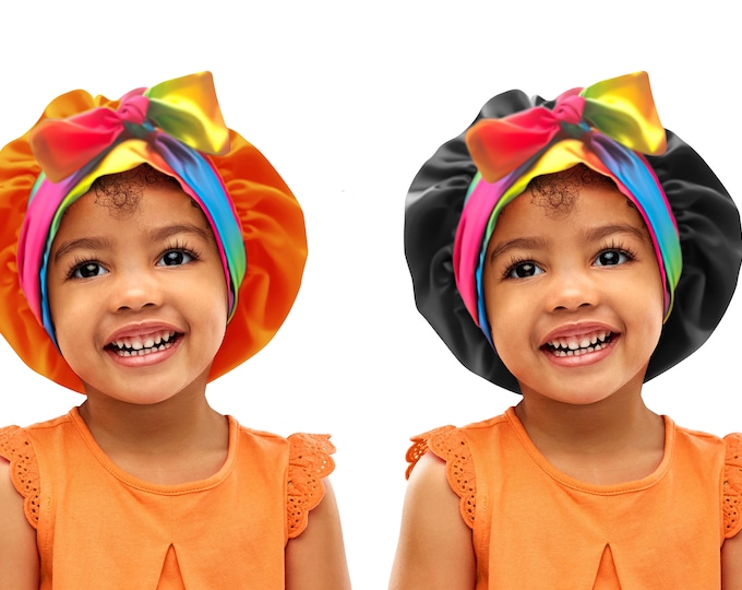 Kids TrueColours Satin Non Slip Safety Tie® Reverse Sleep Scarf Bonnet Adjust Tie Edge Control Free Inspirational Sticker Pouch Machine Wash