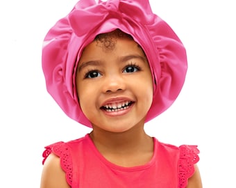 Kids Single Colour Satin Non Slip Safety Tie®  Scarf Bonnet Adjust Tie Edge Control Free Inspirational Sticker Pouch Machine Wash